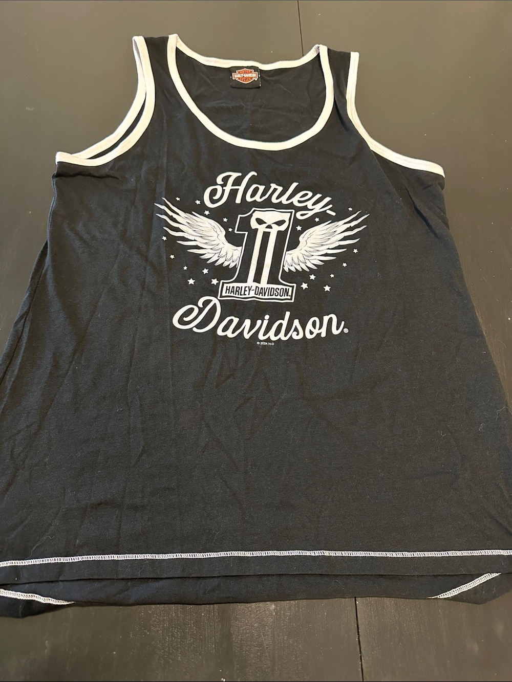 Harley-Davidson Black Tank Top with White Trim and Winged Logo